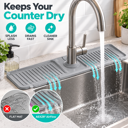 AEXZR® AirFlow Self‑Sanitizing Super‑Hydrophobic Faucet Splash & Drain Mat