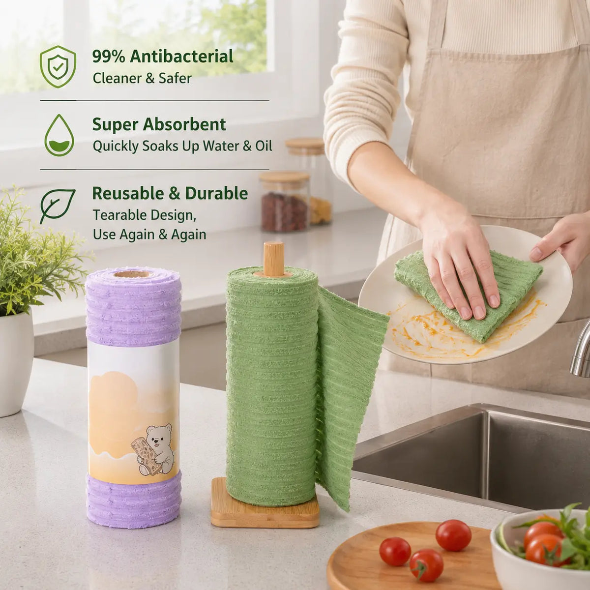 🧼 No More Smelly Rags! 1 roll / 20 sheets Tearable Microfiber Cleaning Rolls (🔥50% OFF Today)