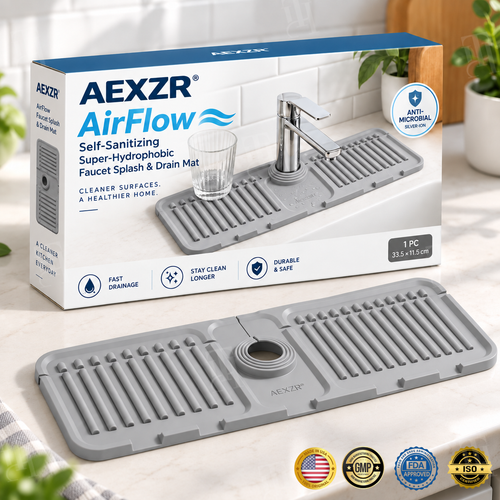 AEXZR® AirFlow Self‑Sanitizing Super‑Hydrophobic Faucet Splash & Drain Mat
