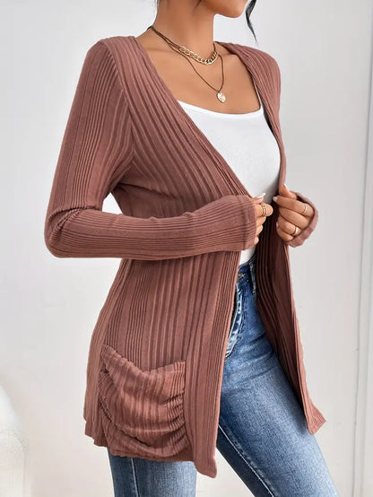 Sfrcord® Solide Strickjacke mit offener Vorderseite und Rippenmuster