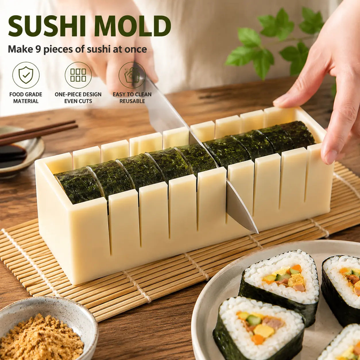 Sushi Mold Household Sushi Tool Set with Seaweed Rice Roll Maker and Nori Complete Kit for Easy Home Cooking