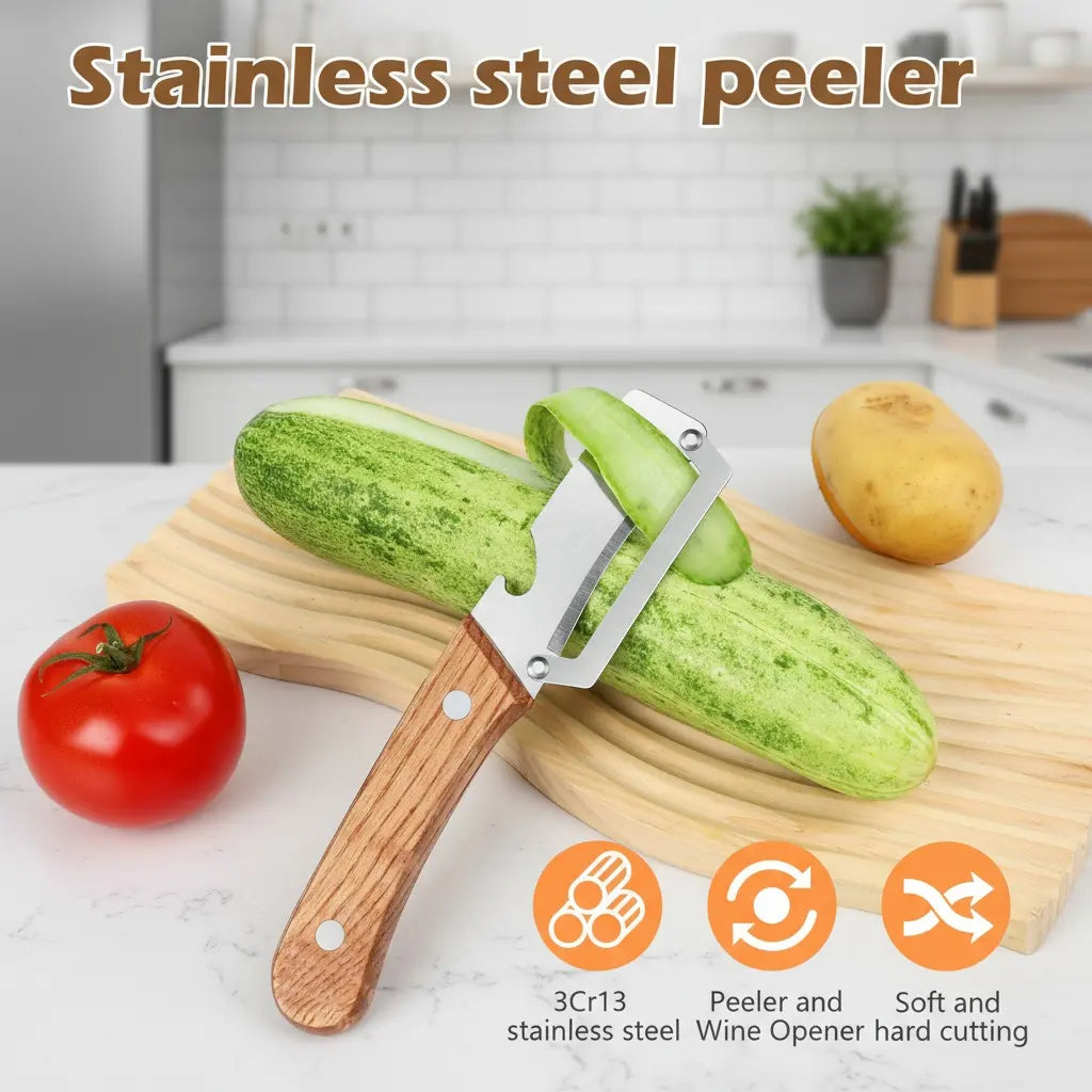 ZAVELY™ 4-in-1 Wooden Vegetable Peeler & Bottle Opener
