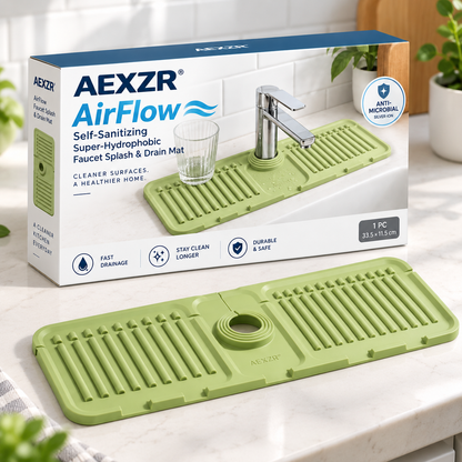 AEXZR® AirFlow Self‑Sanitizing Super‑Hydrophobic Faucet Splash & Drain Mat
