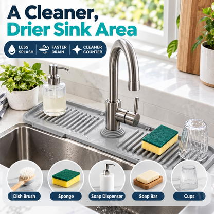 AEXZR® AirFlow Self‑Sanitizing Super‑Hydrophobic Faucet Splash & Drain Mat